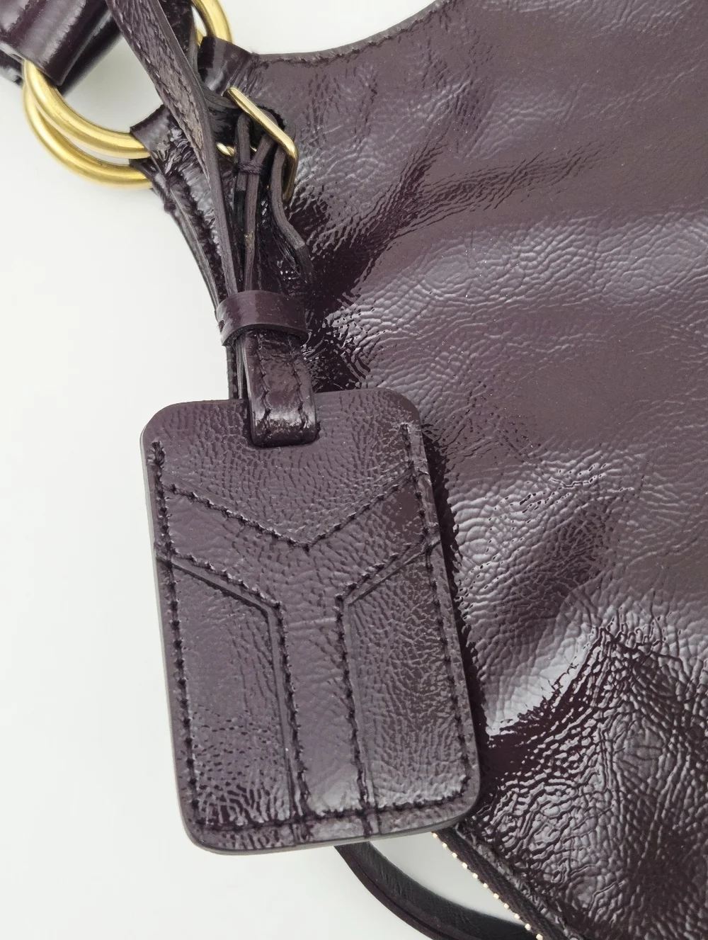 YSL YVES SAINT LAURENT SAC METROPOLIS / TRIBUTE BAG AUBERGINE EGGPLANT PATENT - Picture 5 of 10